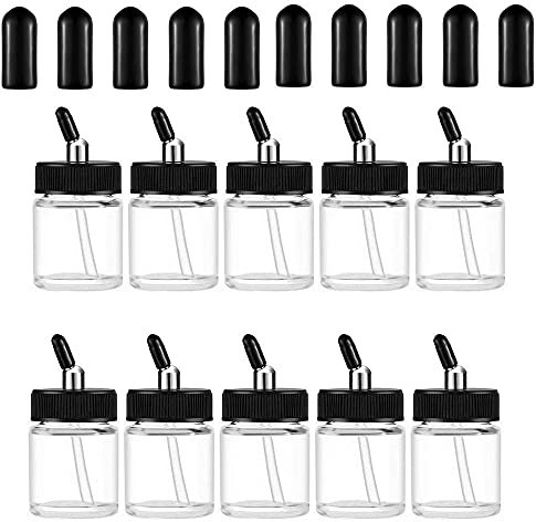 ROSEMARY 10PCS 22CC Airbrush Glass Bottles with Jar Caps for Master, Iwata Dual Action Airbrush
