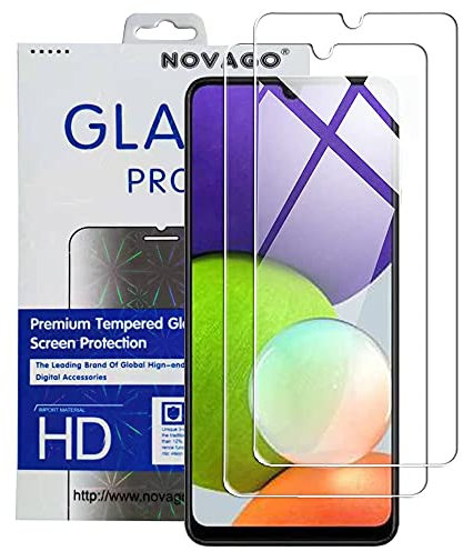 NOVAGO compatible avec Samsung A22 4G -Pack de 2 films verre trempé ultra résistant anti choc et anti explosion d'écran (Transparent)