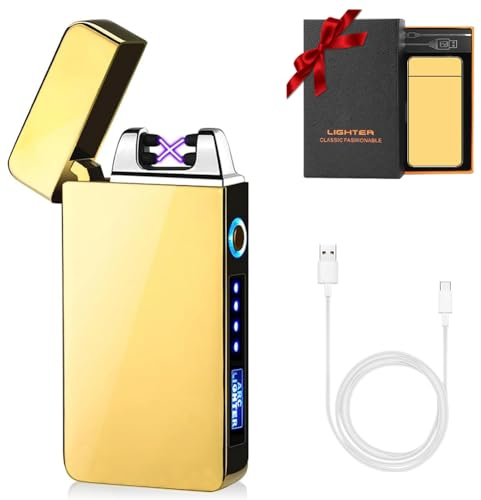 KIPIDA USB Elektronische Feuerzeug, Lichtbogen Feuerzeug,Touchscreen Elektro Feuerzeug LED Dual Lichtbogen Feuerzeug mit Batterieanzeige Winddicht Feuerzeug für Männer Damen Geschenk
