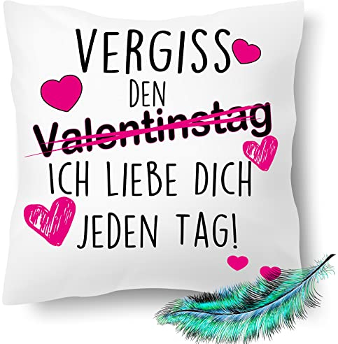 Blickfang Vergiss den Valentinstag ich Liebe Dich jeden Tag Kissen für Sie Uns Ihn | Liebeskissen,Paar | Dekokissen | Kuschelkissen 40X40 Bedruckt | Kissenbezug (mit Kissenfüllung), Weiß