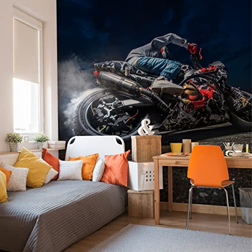 Wallepic Selbstklebende Fototapete Motorrad Extreme Sport Rennen 3D 360 x 240 Moderne Tapete XXL Effekt Abstrakt Transport Wohnzimmer Schlafzimmer Büro Flur Wandtapete Br.360xHö.240