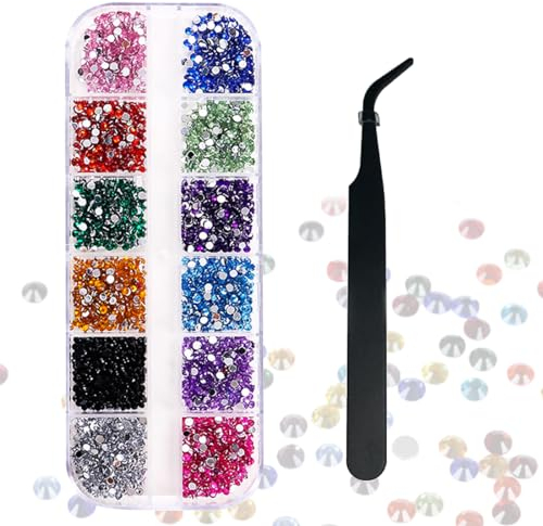 Clyhon 2500 Stück Strasssteine - Glitzersteine, AB Strasssteine Selbstklebend zum Aufkleben, Kristall - Edelsteine für Nägel/Kleidung/Handwerk, mit Pick Up Pinzette,Mehrfarbig
