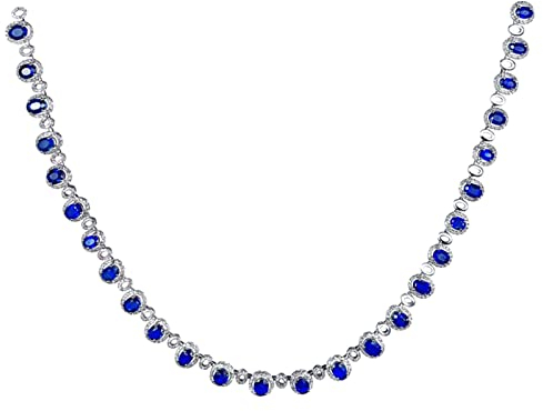 KnSam Echter Goldschmuck, Halskette Damen 750 Weißgold, Oval Anhänger Gold Ketten Damen 15.2ct Labor Erstellt Saphir mit Diamant, Persönliche Geschenke, Silber Blau