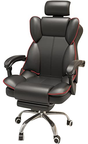 Chefsessel Leder Echt Zuhause Sesshaft Bürostuhl Mit Verstellbarer Kopfstütze, Bequemes Und Liegendes Büro Schreibtischstuhl, Lager 150kg/330.7lbs (Color : Black, S : 105-120 * 50cm)