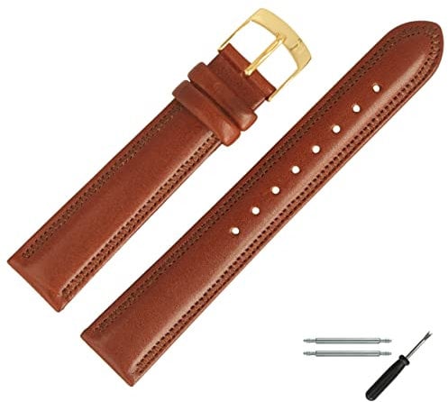 MARBURGER Uhrenarmband 20mm Leder Braun Gold Mit Naht - Montage Set 7792030000220