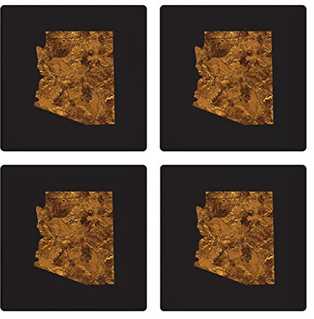 Arizona State Shape Kupfer, Joyride Home Decor, 4 Keramik-Untersetzer, 10,2 cm quadratische Getränkeuntersetzer, 4 Stück, rutschfeste Korkrückseite, schützt Oberflächen, drücken Sie Ihren Stil aus.