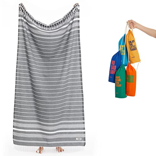 Luum® Strandtuch 100x200 Saunahandtuch Handtuch Yogatuch Duschtuch Strandhandtuch Saunatuch Badetuch Reisehandtuch Fitness Pestemal Turkish Towels, Damen Herren, 100% Baumwolle, Anthrazit