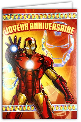 Marvel Avengers Collecting Card Iron Man Happy Birthday Shiny Silver with Yellow Envelope Interior Illustrated Superhero American Comics Movie Series Animation Boy Child 130935