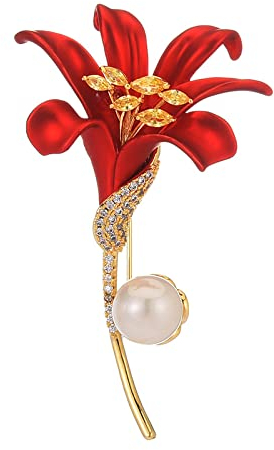 Brosche 1pc Bekleidungszubehör Corsage Micro Intarsien Zirkon überzogen echtes Gold Lilie Blume Perle Brosche Damen Kleidung Pins