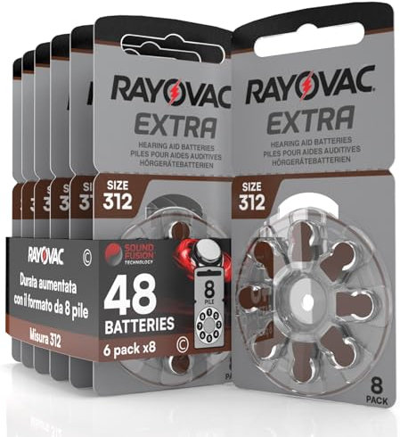 48 Batterie Per Apparecchi Acustici Rayovac Extra Advanced 312. 6 Blister da 8 Pile