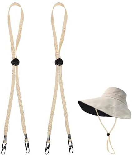 Cyrank 2Pcs Windproof Rope for Hat, Flexible Adjustable Hat Strap Removable Windproof Hat Chin Cord Anti Lost Strap with Clips Hat Chin Cord(yellow)