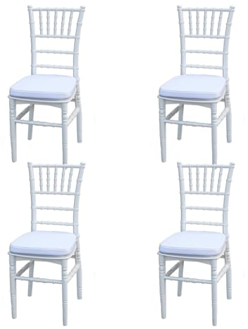 Solycarpa Sillas Comedor Pack 4 Apilables. Incluye 4 Cojines Color Blanco, Modelo Tiffany para Cocina, Eventos, Jardín Exterior, Salón, Dormitorio y Terraza.