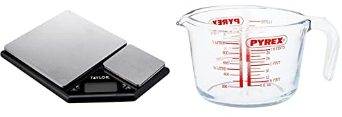 KitchenCraft Digital Kitchen Scale Dual Platform, Taylor Pro Professional Standard & Pyrex Glass Measuring Jug, Transparent, 1 Litre