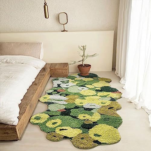 KRYCRHIA Moos-Teppich, grünes Gras, Badezimmerteppich, 3D-Stereo, zottelig, unregelmäßig, rutschfest, waschbar, saugfähig, Duschmatte, Fußmatte für Schlafzimmer, Nachttisch, Wohnzimmer, Zuhause,