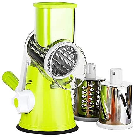 Multifunctional 3 in 1 Vegetable Cutting Artifact-Manual Tabletop Drum Cheese Grater Rotary Shredder Slicer Grinder for Cucumber Nut Potato Vegetable