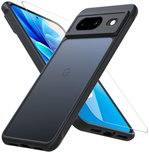 OWKEY für Google Pixel 8 Hülle Mit Schutzglas, [Vollständiger Kameraschutz] [Schutz in Militärqualität] Stoßfest Slim Fit Case Outdoor Handyhülle Cover Schutzhülle, Schwarz