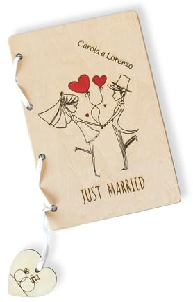 Biglietto auguri portasoldi matrimonio, anniversario, in legno personalizzabile con dedica e nome sposi
