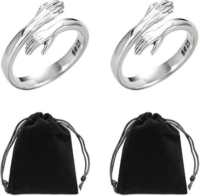 MEMOFYND Anelli per Abbraccio Regolabili per Coppia, Gioielli per Dita Aperti - Regali dell'Amicizia in Argento, Taglia Unica, Metallo