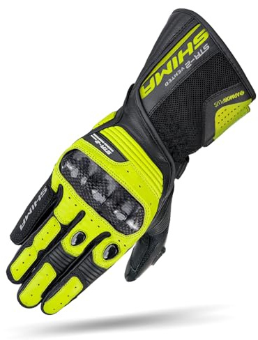 Shima STR-2 Motorradhandschuhe für Männer - Touchscreen Sommer Sport Leder belüftet Biker Handschuhe mit Haupt-Protektor, Palm und Finger Schieberegler, verstärkte Handfläche (Fluo Vent, L)