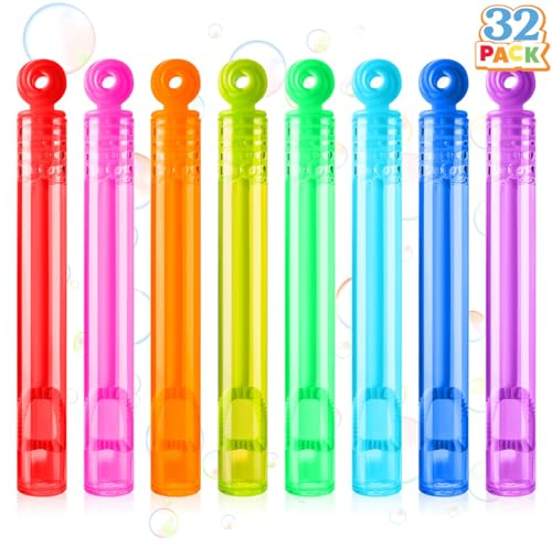 JOYIN 32 Pack Mini Seifenblasenstäbe, 8 Farben Kreis Seifenblasen Party Favors für Kinder, Mitgebsel Kindergeburtstag ab 3 Jahre, Kindergeburtstag Mitgebsel, Kleine Geschenke für Kinder