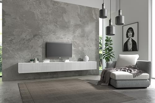Wuun® TV Lowboard TV Board hängend I 100cm-280cm I Hängeschrank Wohnwand/Somero Weiß-Matt Lamellen I 280cm
