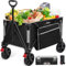 Overmont 150kg Festival Camping Trolley on Wheels - Heavy Duty Folding Beach Wagon Cart with Detachable Wheels, 330lbs Capacity, Adjustable Handle, Portable for Outdoor, Garden, Shopping - Black