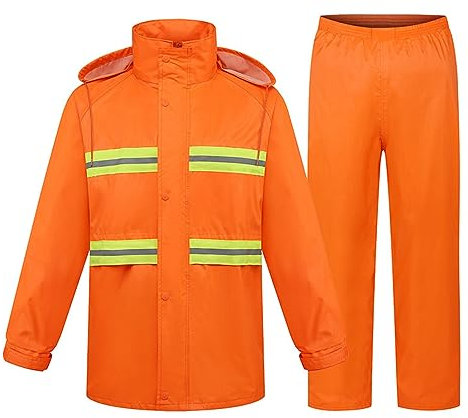 Zweistufige Regenanzüge für Herren, Regenjacke mit Hose, gut sichtbare, reflektierende Regenausrüstung Jogginganzug Herren Komplett Herren & Damen Regenanzug Wasserdichter Anzug (Orange, XXXL)