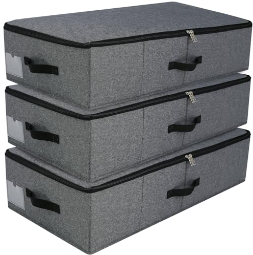 iwill CREATE PRO 3 Stück Unterbettkommode, Unterbett Aufbewahrungsbox mit deckel mit strapazierfähigem Stoff für Kleidung, Schuhe, Spielzeug, Decke, Tröster-Organizer-Behälter, Schwarz Grau