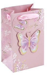Eurowrap Pink Especially For You Pink Butterfly Paper Gift Bag With Gift Tag Mothers Day Valentines Spring Easter Birthday Womens Love Small Perfume