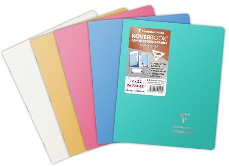 Clairefontaine 951441C Un Cahier Agrafé Koverbook Silver - 17x22 cm - 96 Pages Grands Carreaux - Papier Blanc 90 g - Couverture Polypro Opaque - Couleur Aléatoire