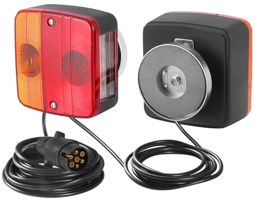 SPARKMOTO Anhänger Rückleuchten Set Mit Kabel Und Magnet, 7 Polig 12V Beleuchtung, Magnetisches Rücklicht Komplettset Verkabelt Mit 7 Poligem Stecker Und 7,5m Kabel