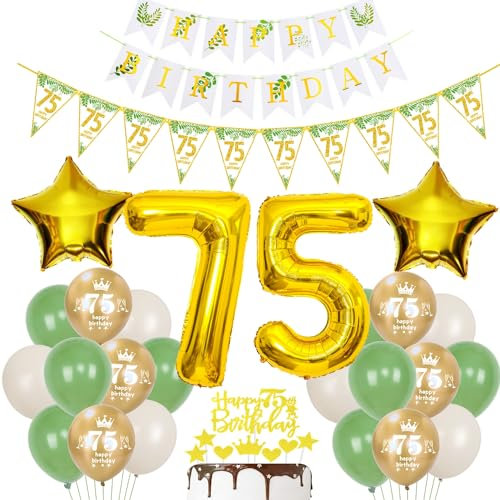 Gold Luftballons 75 Geburtstag Frauen Mann Dekoration Oliv grün Tortendeko 75 Geburtstag Frauen Geburtstagsdeko 75 Jahre Frau Folienballon 75 deko 75. männer Ballon party deko
