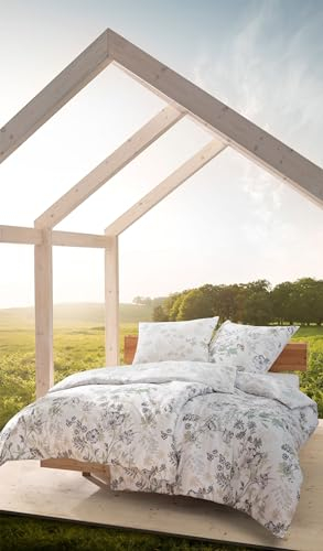 ESTELLA Bio Mako Satin Bettwäsche 135x200 Amora Natur Blumen Wende 3407-230