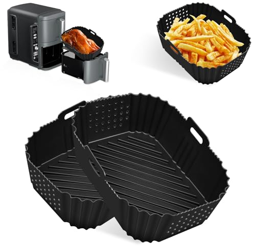 2PCS Silicone Air Fryer Liners for Ninja Double Stack XL,Side Opening Hole Ninja Double Stack Air Fryer Liners,Food Grade Ninja SL400UK Air Fryer Silicone Liners Accessories