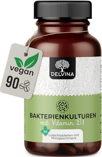 DELVINA Mundflora Lutschtabletten gegen Mundgeruch mit Bakterienkulturen - 90 vegane Tabletten mit Minze Geschmack - Frischer Atem gegen Mundgeruch - Mundhygiene ohne Mundspülung und Zungenreiniger