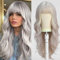 UEVIES Lange Lockige Aschblonde Perücken mit Pony Perücke für Frauen Perücke Synthetisches Haar Perücke für Tägliche Party Cosplay Verwendung-26 Zoll (Platinblond)
