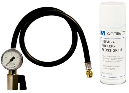 Afriso Set Adapter für Ausdehnungsgefäße mit 4 bar Manometer inkl. Gefäßfüller 400 ml (unbrennbar) Prüf- und Nachfüllgarnitur PNG 1