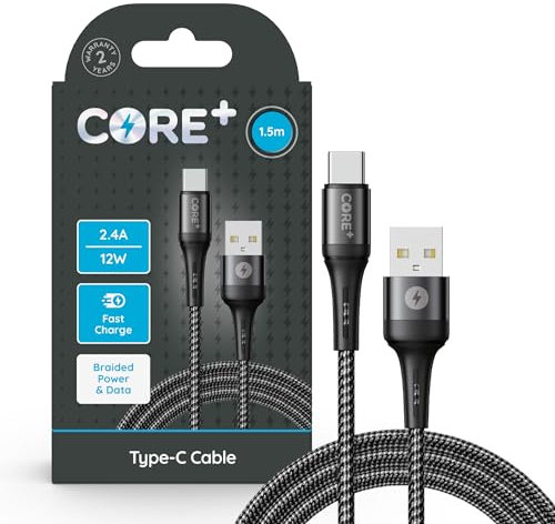 CORE + | 1.5M USB C to USB A Smartphone Charger Cable 12W | Fast Charging | Compatible with iPhone 15 Pro, Macbook, Samsung, Google Devices | Includes Cable Tidy (1 x 1.5M 15W Fast Charge)