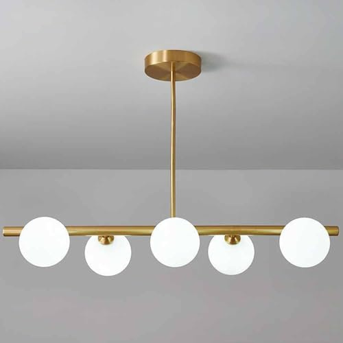 Lámpara colgante de techo Lámpara de cristal de mediados de siglo Isla de cocina Iluminación colgante de techo con globos de vidrio blanco Lámparas lineales Lámpara colgante de oro