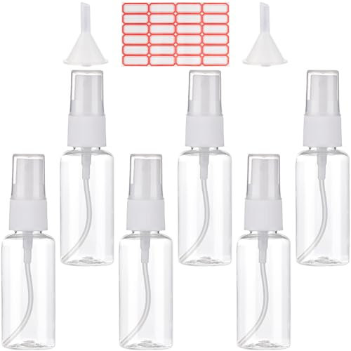 GORGECRAFT Mini Botella Rociadora de 1oz/30ml 8 Unidades de Plástico Transparente Vacía para Fragancias Sin Fugas Atomizador de Viaje Botellas Rociadoras de Niebla Fina con 2 embudos Y 24 Etiquetas