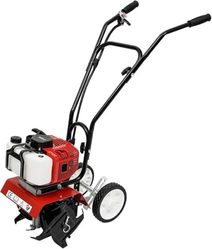 Motoculteur à essence 52 cc Motoculteur de jardin Motobineuse Motoculteur Fraiseuse pour le jardinage et le travail du sol avec 4 lames et roues réglables