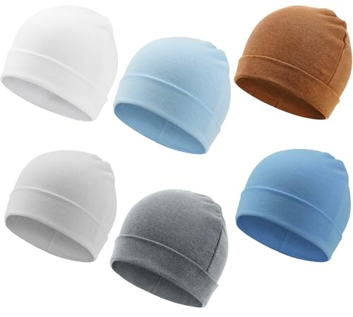 DRESHOW 6 Stücke Neugeborenes Baby Mütze Hut Unisex Mützchen Kleinkind Mütze Kinder Weiche Niedliche Strickmütze Warme Krankenhaus Babymütze für Jungen und Mädchen 0-6 Monate