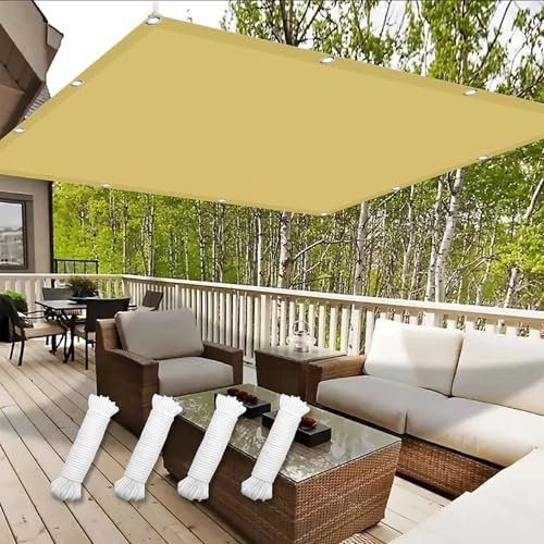 Filet d'ombrage 4 x 7 m Imperméable Protection UV 98% Rayons Toile d'ombrage Pergola Voile D' Ombrage avec Oeillets Cordons pour Pergola Fleurs Patio Lawn, Jaune Sable