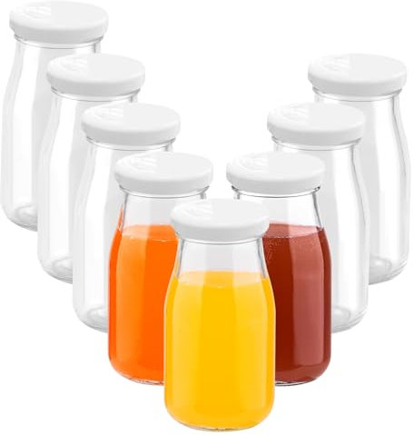 Yzpklhw Bottiglie in vetro con coperchio, 150 ml, riutilizzabili, piccole, trasparenti per succhi di frutta, bevande fatte in casa, pic-nic