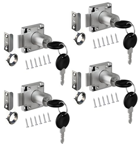 Möbelschloss, Zylinder-Aufschraubschloss mit Schlüssel Set, Stahl Vernickelt, 22mm 26mm 32mm Dornmaß Optional, für Schubladen und Schränke (22mm Gleicher Schlüssel)