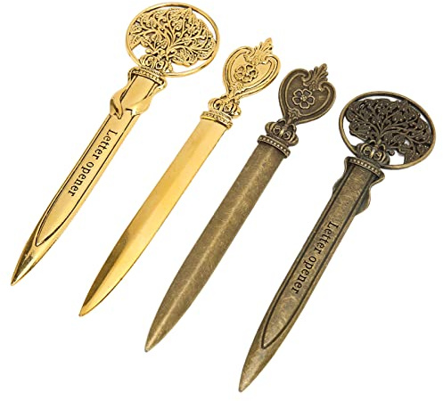 Yctze Retro-Brieföffner aus Leichter Zinklegierung – 4-teiliges, Elegantes, Ergonomisches Postmesser-Set, Kompaktes und Sicheres Brieföffner-Werkzeug für Zuhause und den Gebrauch