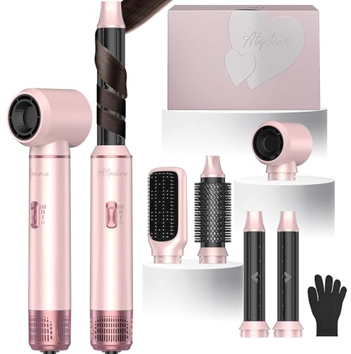Atopskins Magic Styler Hair Styler Hair Styler Airbrush 5 in 1 Airstyler 5 in 1 Hair Dryer Brush with Curl,Straighten,Volumise, Smooth and Hairdryer Brushes, Multistyler Gift Set for Women, Pink