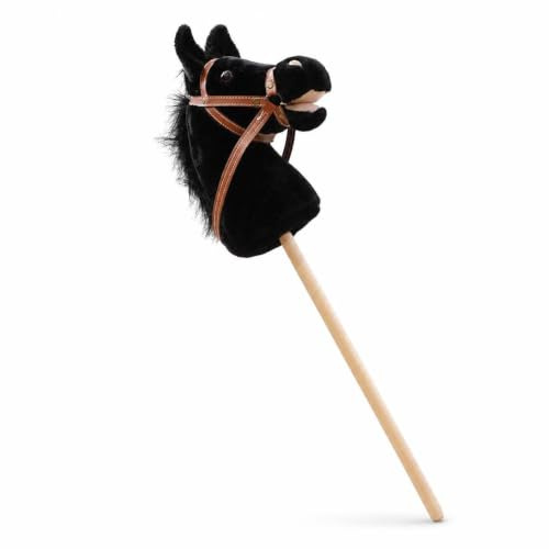 SiaBiced Hobby Horse Pferde für mit Soundeffekten, 100cm Steckenpferd zum Reiten, Schwarz, 100cm Hufeisengeräusch+Pferdegeräusch+Cowboy-Lied Nicht abnehmbar