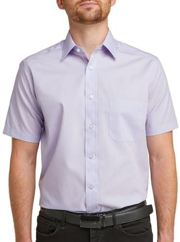 Double TWO Men's Short Sleeve Shirt - Classic Fit, Easy-Care, Formal Shirt | Cotton Blend: Shirt for Business, Office, Weddings and Smart-Casual Wear; Lightweight and Breathable.