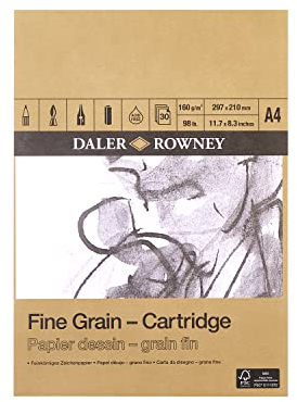 Daler Rowney Fine Grain Cartridge Bloc Dibujo Fino Encolado Retrato A4 160G 30 hojas